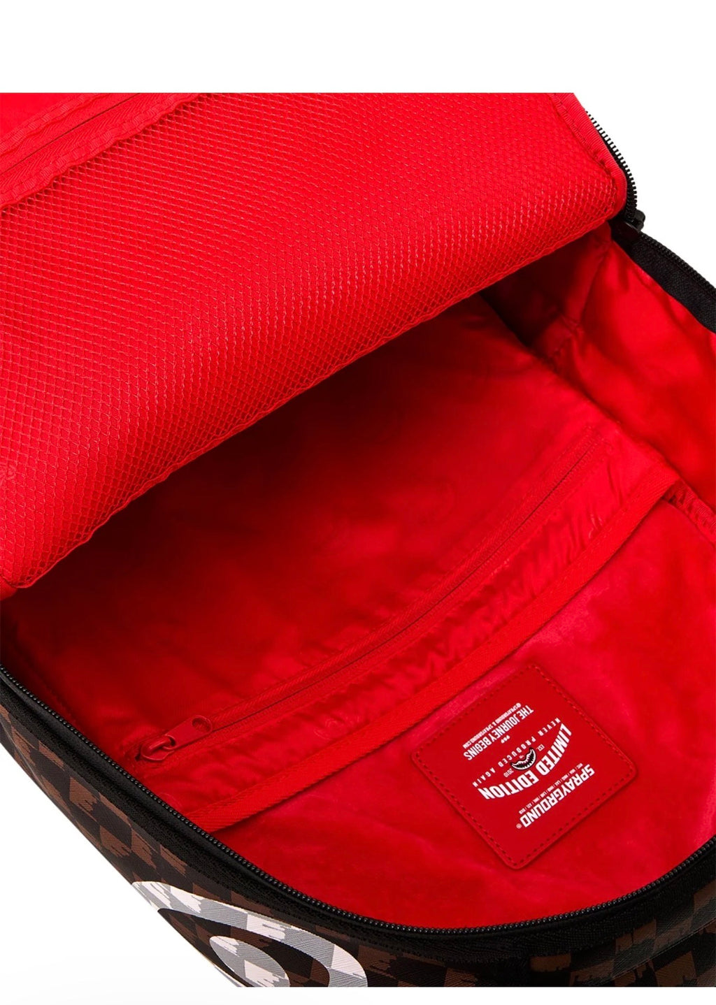 SPRAYGROUND BROWN AND CREAMY DRIP CHECK SHARK BACKPACK