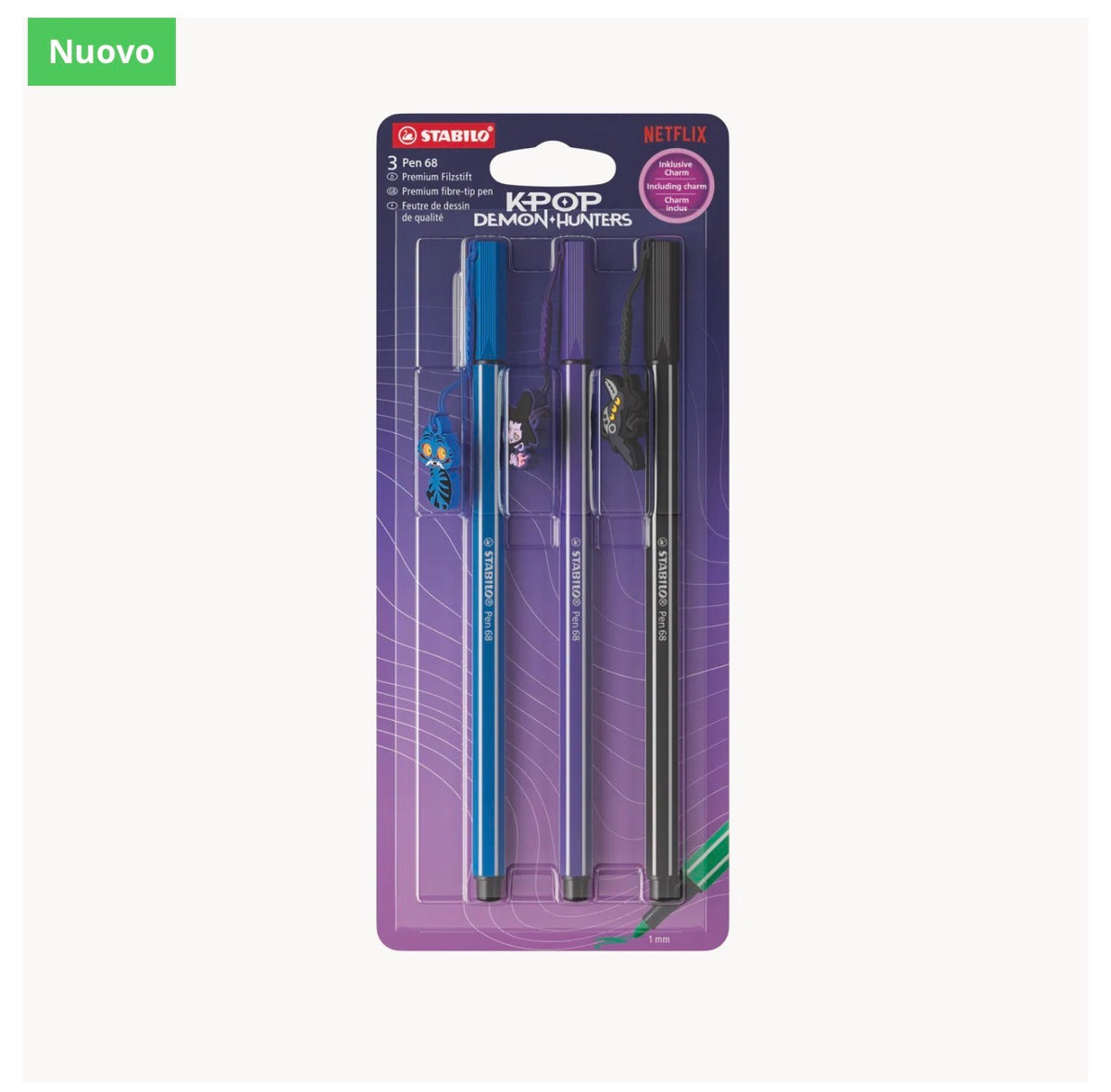 STABILO Pen 68 KPop Demon Hunters
Blister di 3 colorazioni ( nero, viola e blu scuro)