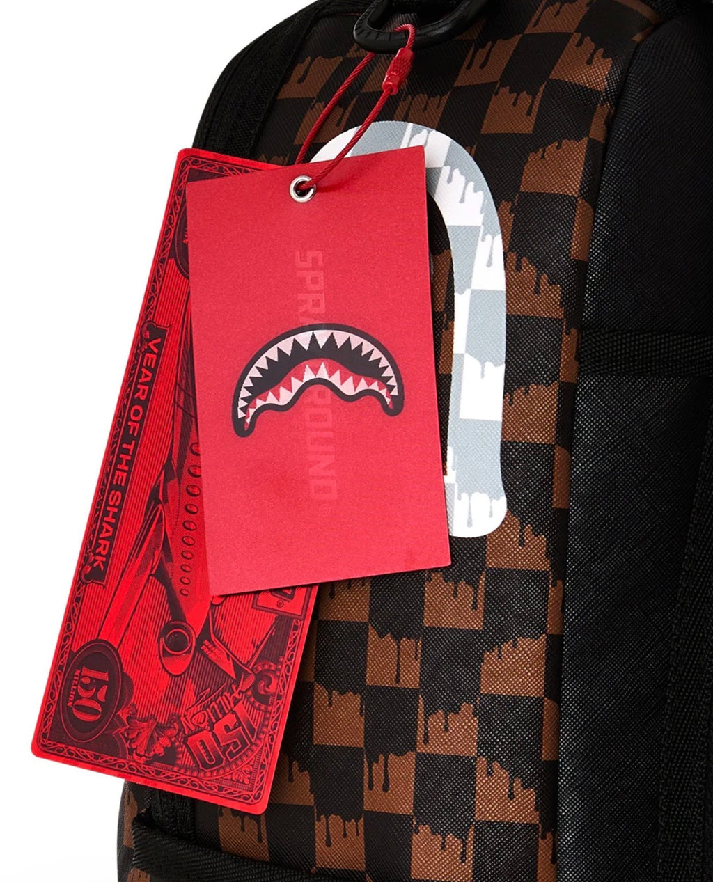 SPRAYGROUND BROWN AND CREAMY DRIP CHECK SHARK BACKPACK