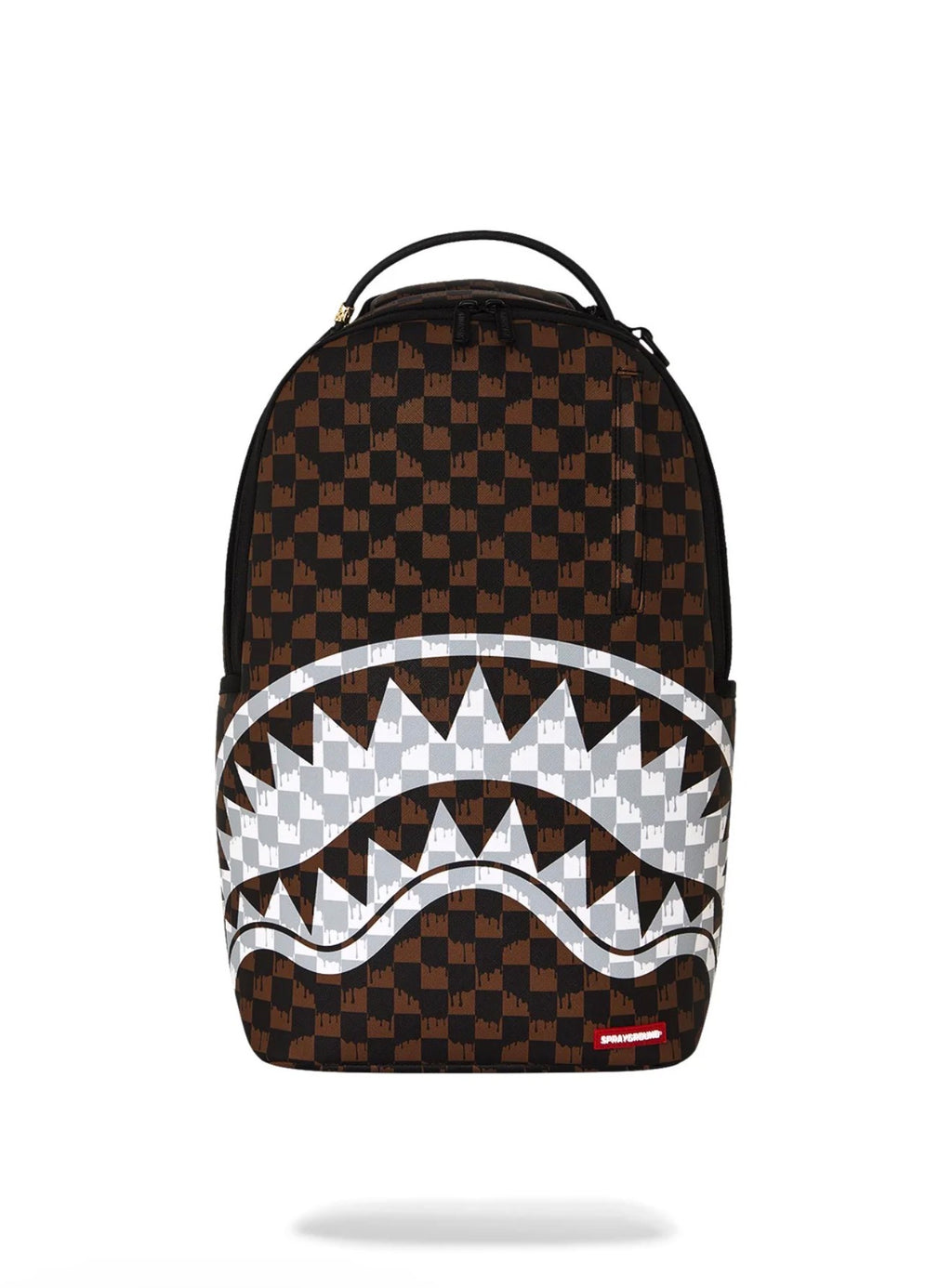 SPRAYGROUND BROWN AND CREAMY DRIP CHECK SHARK BACKPACK