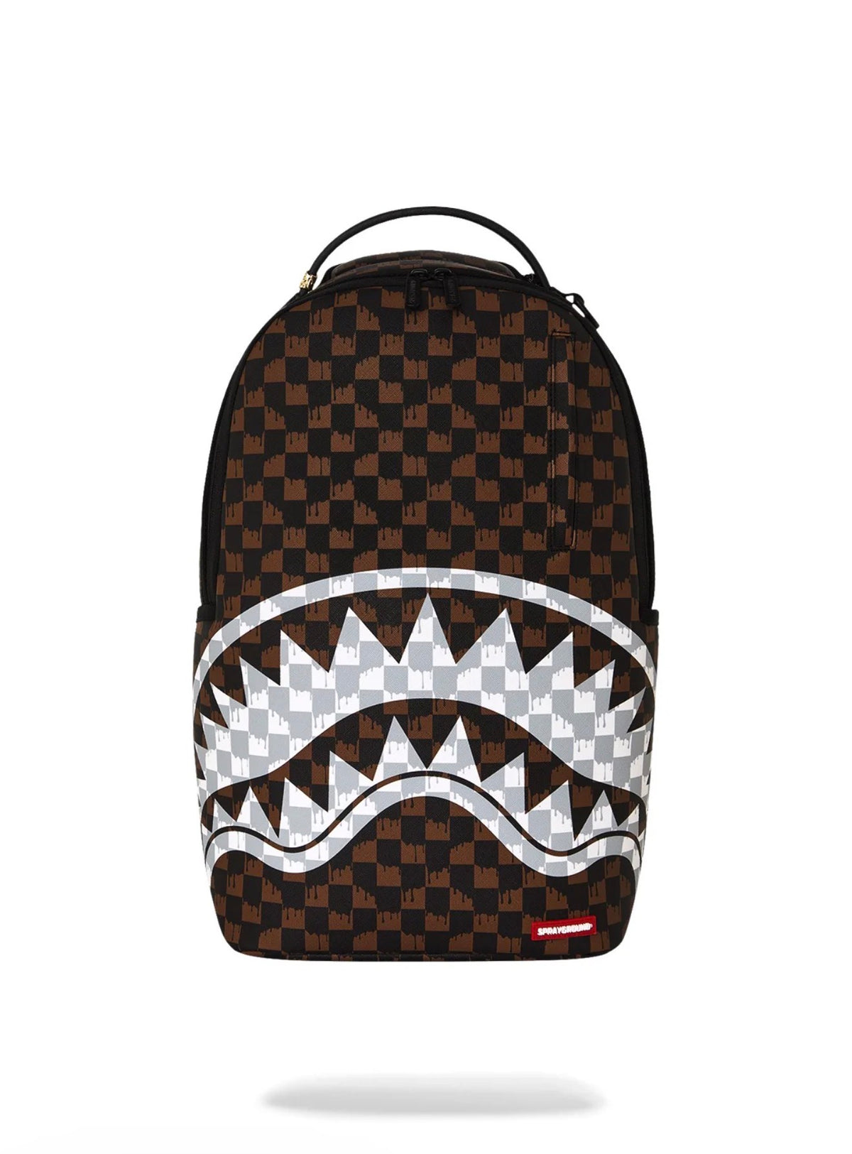 SPRAYGROUND BROWN AND CREAMY DRIP CHECK SHARK BACKPACK