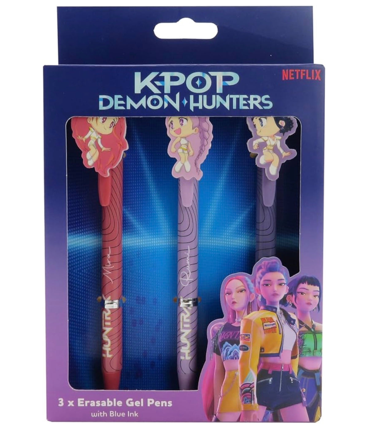 K-Pop Demon Hunters - Set di 3 penne gel cancellabili con licenza ufficiale Anime K Pop, penne a inchiostro cancellabili retrattili per scuola, studio, ufficio, accessori da scrivania, regalo per fan