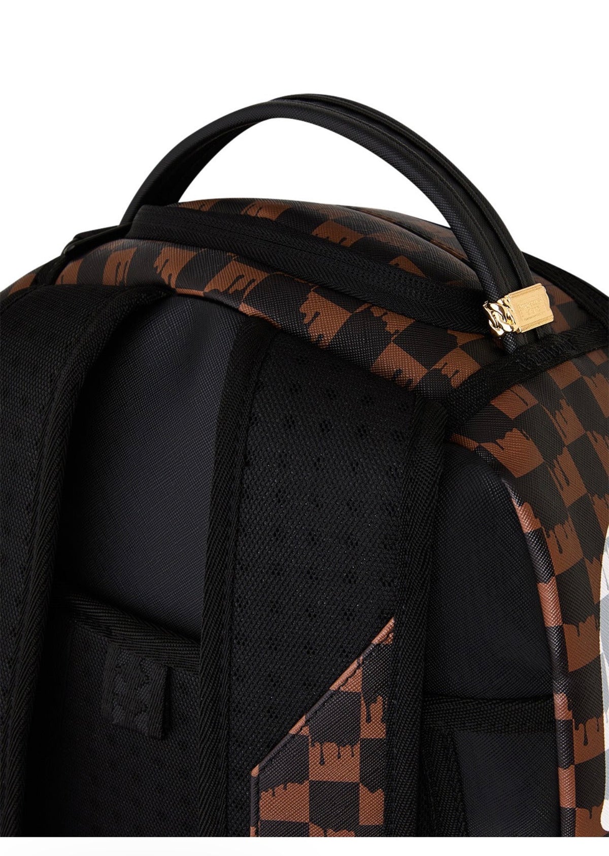 SPRAYGROUND BROWN AND CREAMY DRIP CHECK SHARK BACKPACK