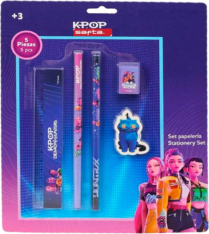 Safta K-POP Demon Hunters - STATIONERY - Set di scrittura, astuccio regalo e metallo, per bambini, comodo e versatile, resistenza, 22 x 26,5 cm